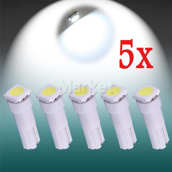 5pcs pure white t5 1 smd 5050 dashboard wedge led car light bulb lamp