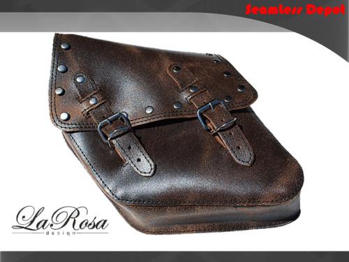 Larosa rustic brown leather rivet left saddlebag (fits: harley-davidson dyna)