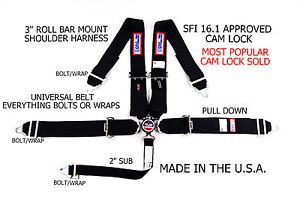 Rjs sfi 16.1 universal 5point cam lock racing harness belt black 30298-18-06-uni
