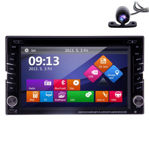 Gps navigation hd double 2din car stereo dvd player bluetooth ipod mp3 tv+camera