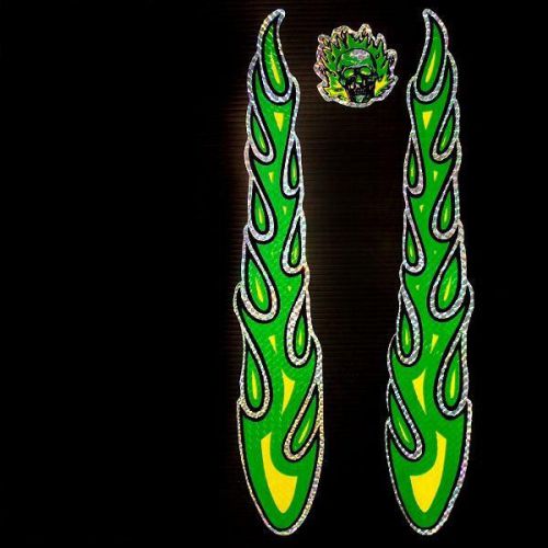 Car motorcycle decoration decal sticker night reflective skull flame green
