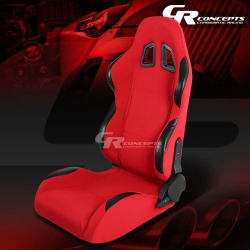 Red cloth+carbon look trim sports racing seats+mounting slider driver left side