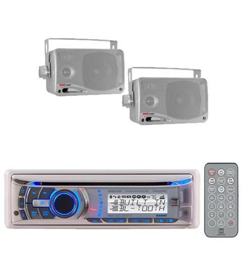 Amb600w boat marine waterproof cd mp3 usb stereo system + 2 silver box speakers
