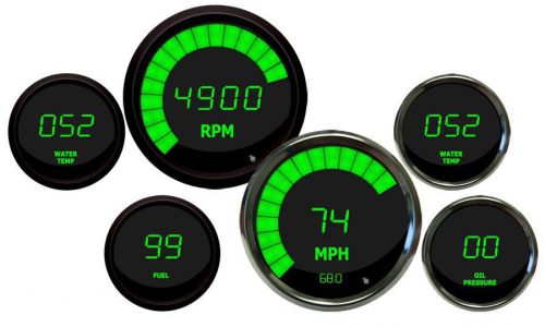 Intellitronix digital gauge set, gauges with black bezels in green