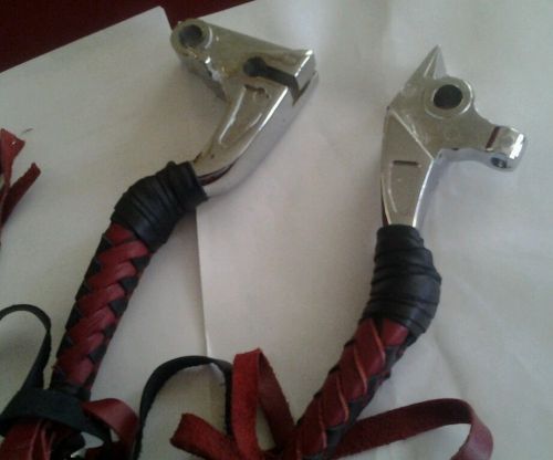Yamaha chromed kurakyn levers with red and black leather fring no# 0038  reg 79.