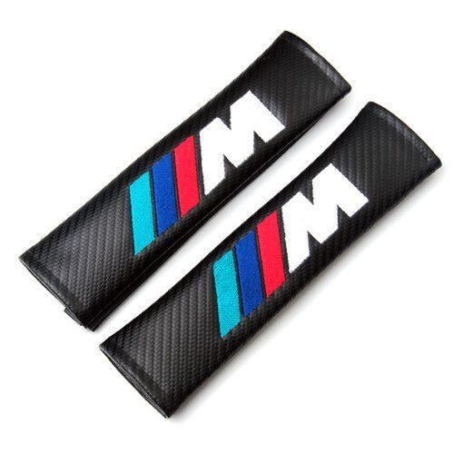 2x embroidered seat belt shoulder cushion cover pad for m power performance bmw