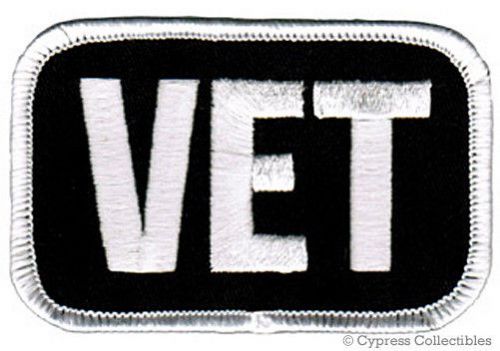 Military veteran iron-on biker patch - vet - white emblem - embroidered