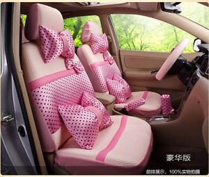 *** 20 piece ice silk baby pink polka dot bow car seat covers ***