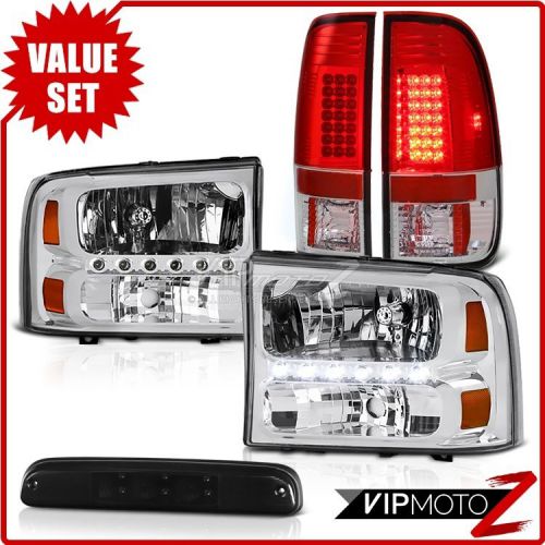 99-04 f250 5.4l roof cab light red tail lights clear chrome headlamps led drl