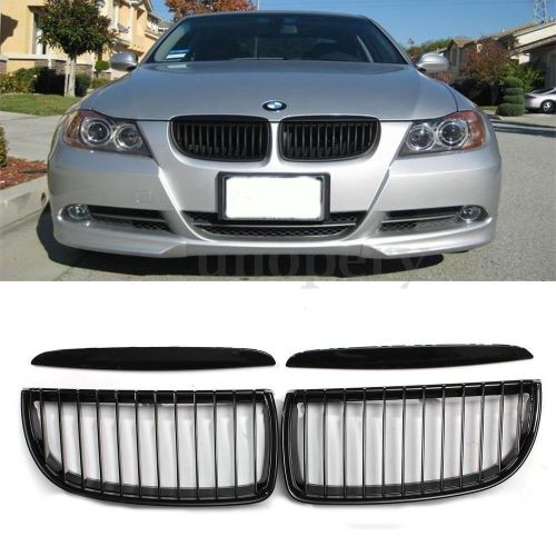 Front kidney grille grill gloss black set for bmw e90 3-series sedan wagon 05-08