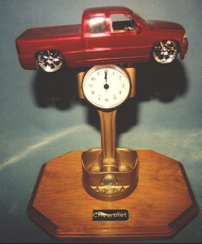 2002 chevy silverado / piston clock  mounted on 11 x 9 oak wood plaque