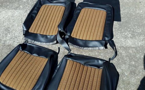 Early ford bronco new upholstery f &amp; r seat covers black w/ ginger houndstooth