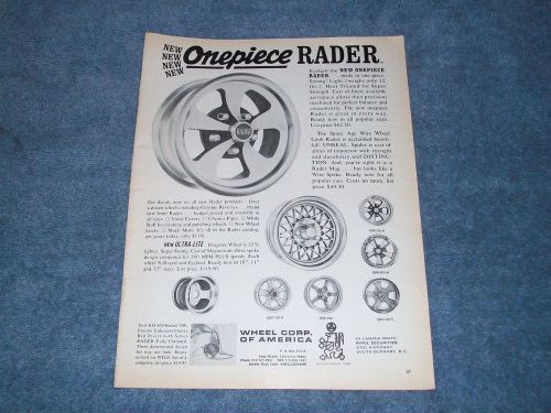 1965 rader wheels vintage ad &#034;new onepiece rader&#034;