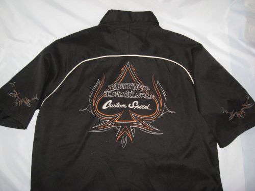 Harley-davidson garage/bowling style shirt~men&#039;s l~&#039;&#039;custom speed&#034;~ black~euc!