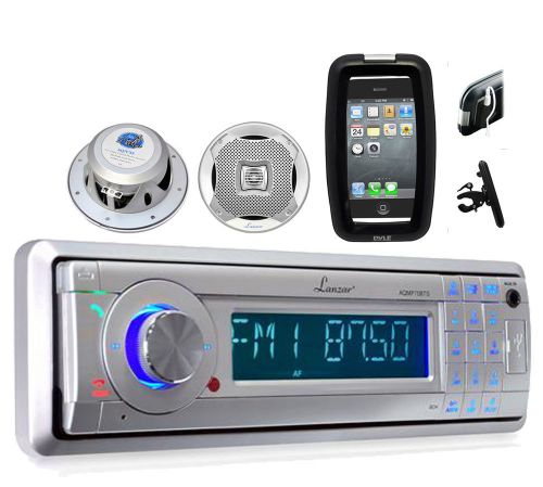Aqmp70bts marine usb stereo w/bluetooth +marine speakers+iphone/smartphone case