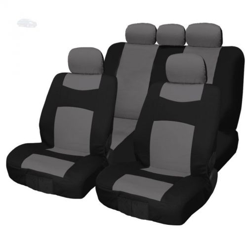 New 9pc flat cloth black and grey front and rear seat covers set for nissan
