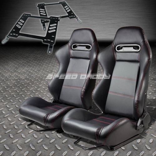 Pair type-r black pvc reclining racing seat+bracket for 00-05 mit eclipse 3g
