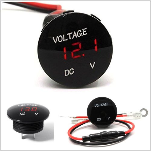 Dc12v round panel voltage meter red led digital display car voltmeter waterproof