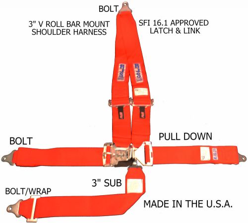 Rjs sfi 16.1 latch &amp; link 5 pt harness v roll bar mount bolt in red 1126204