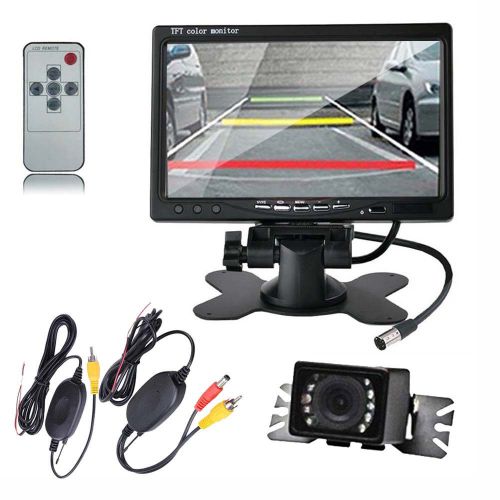 7&#034; lcd mirror monitor+ wireless car reverse rear view backup camera night vision