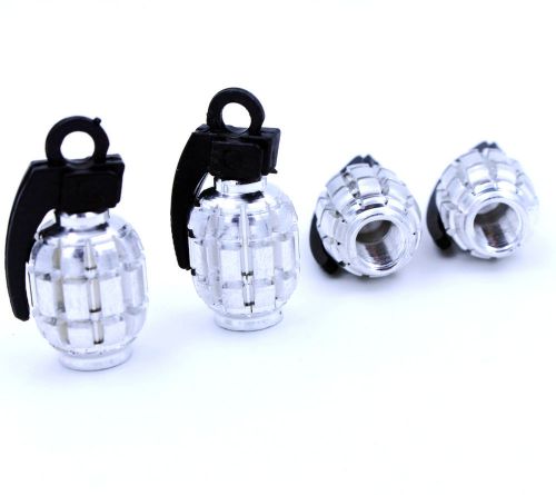 4 pcs alloy grenade shaped car tire valve stem caps silver color