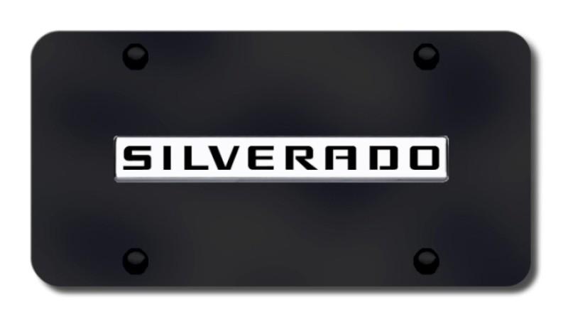 Gm silverado name chrome on black license plate made in usa genuine
