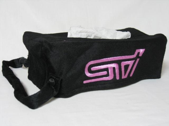 New black car seat tissue box cover holder case with subaru pink sti logo l@@k!!