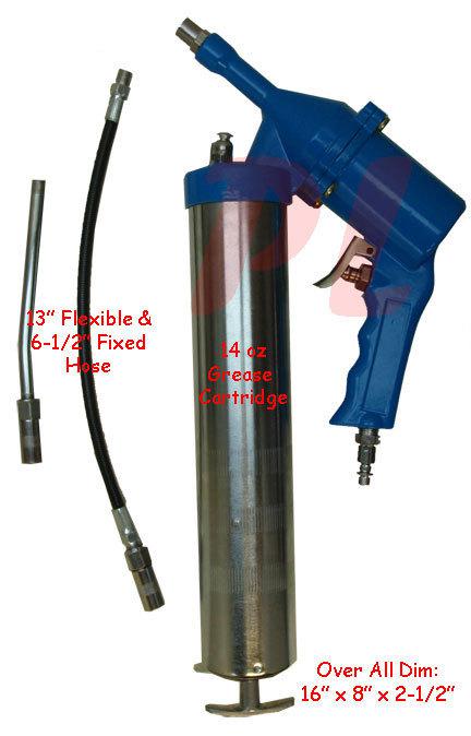 14 oz air pneumatic grease dispenser pistol gun w/ 2 hoses