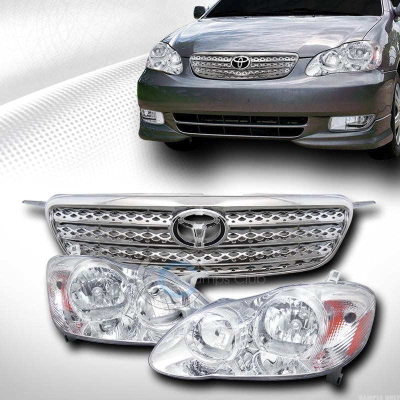 Chrome head lights signal amber dy w/sport front hood grill grille 03-04 corolla