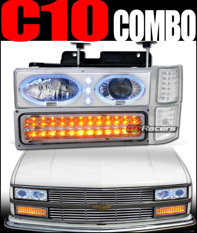 Ch halo projector head lights+corner+led signal ks 1994-1998 chevy c10 truck/suv
