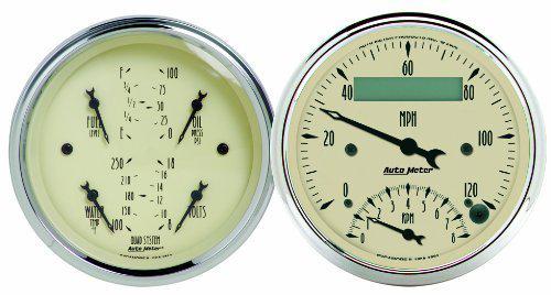 Auto meter 1820 antique beige 3-3/8in tachometer/speedometer combo kit box