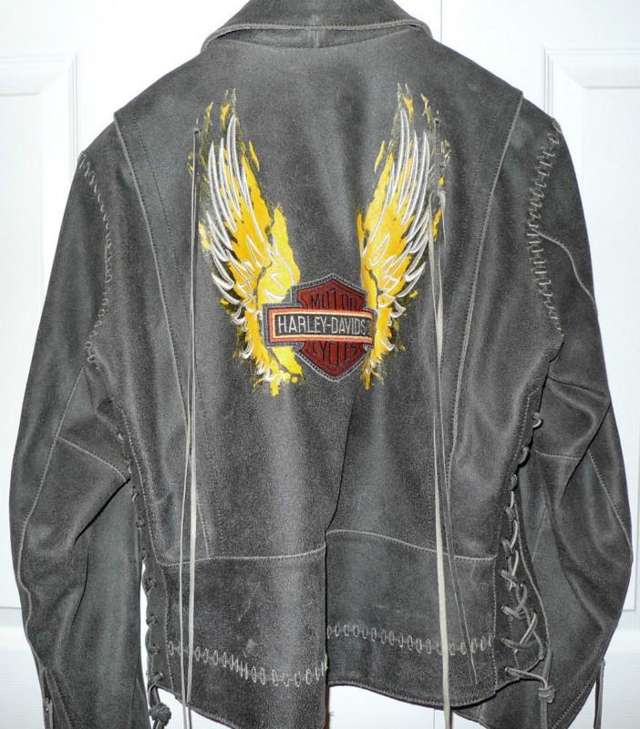 Harley davidson leather jacket distressed freedom womens small/medium 97063-04vw
