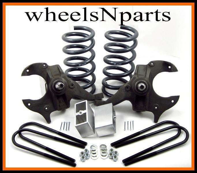 Gm s-series v6 3/4 drop kit 3" front 4" rear suspension lowering spindles 669