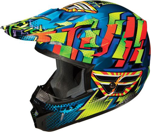 Fly racing kinetic dash graphic motorcycle helmet blue/yellow/orange medium