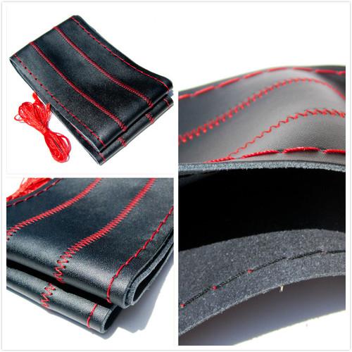 Steering wheel wrap red stitches diy thread pvc leather wra03a new