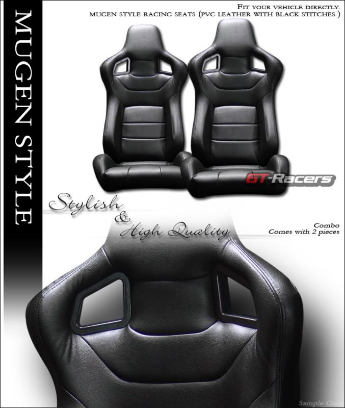 Mu sport style blk pvc leather racing bucket seats+sliders l+r v3 mercedes mini