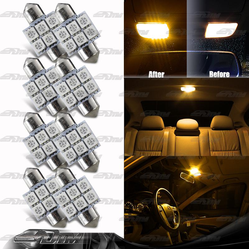 8x 31mm festoon bright 6-smd led glove box/dome/map single light bulb - amber