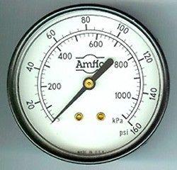 Amflo 1012-160 air compressor pressure gauge 0-160psi
