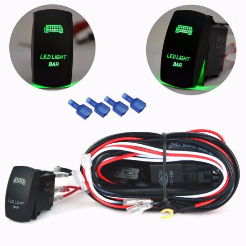 Wiring harness led light bar green laser rocker switch 12v relay fuse atv jeep