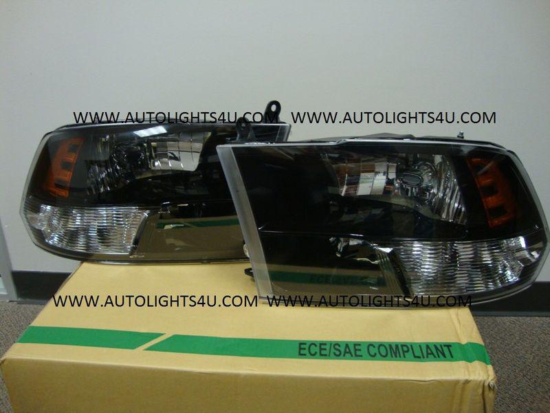 Dodge ram 09 10 2011 2010 2009 2012 black quad headlights front lamps pair