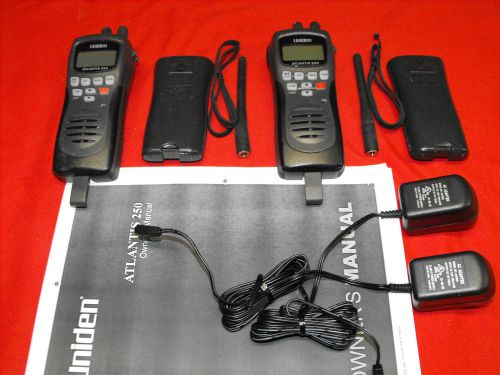 2 uniden atlantis 250 black waterproof handheld vhf marine radio