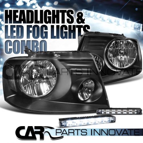 04-08 f-150 06-08 mark lt crystal black headlights+6-led bumper fog lamps