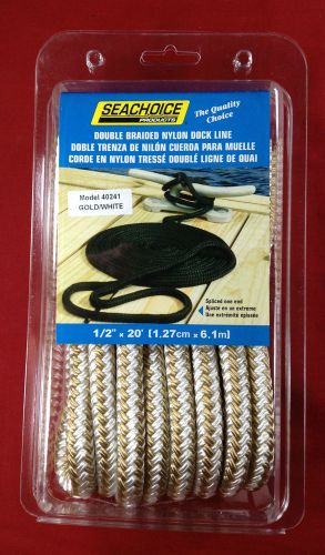 Dock line double braided nylon 1/2&#034; x 20&#039; gold &amp; white rope seachoice 40241