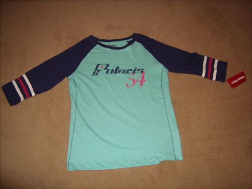 Oem polaris womens retro 3/4 sleeve t-shirt turquoise &amp; navy size medium new