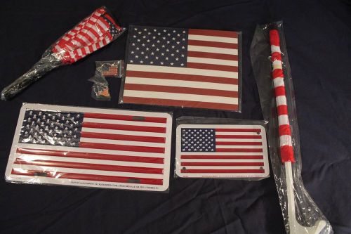 Lot of new american flag merchandise - car flag pin keychain tag flags mouse pad