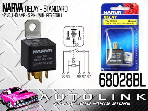 Narva 68028bl relay (normal open) 5 pin 12 volt 40 amp (resistor protected)