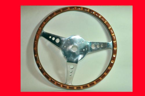 Vintage wooden two tone riveted steering wheel 15&#034; moto-lita