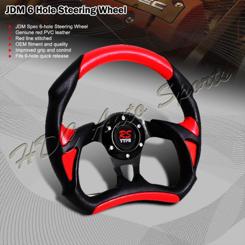 Jdm 6 hole bolt lug 320mm black &amp; red type-a leather steering wheel universal 2