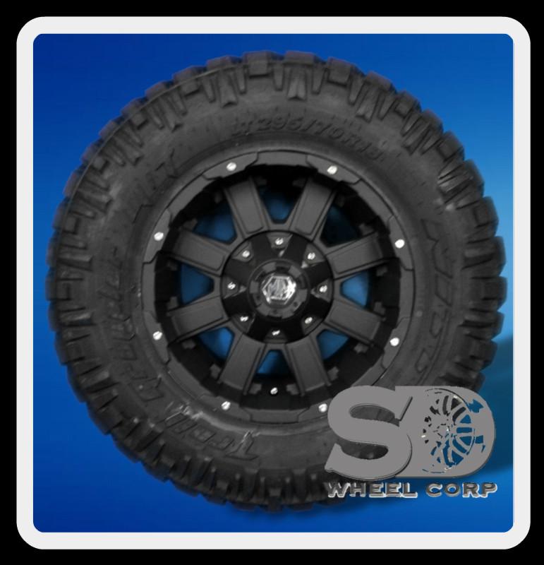 18" mayhem chaos 5x139.7 rims with 35x12.50x18 nitto trail grappler wheels tires