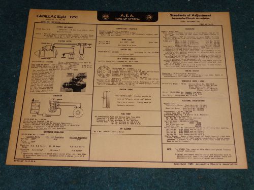 1951 cadillac v-8 wiring diagram &amp; tune-up chart / free shipping!!